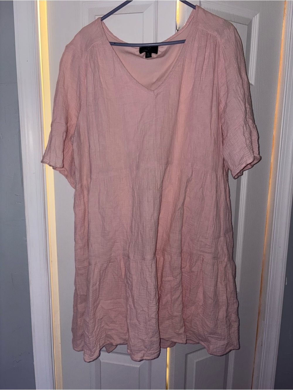 Blush Pink Gauze V-Neck Tunic Dress large